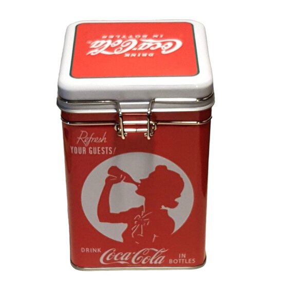 2015 Coke Coca-Cola Tin Box Company Canister Latch Top Refresh Your Guests Tin - Picture 4 of 7